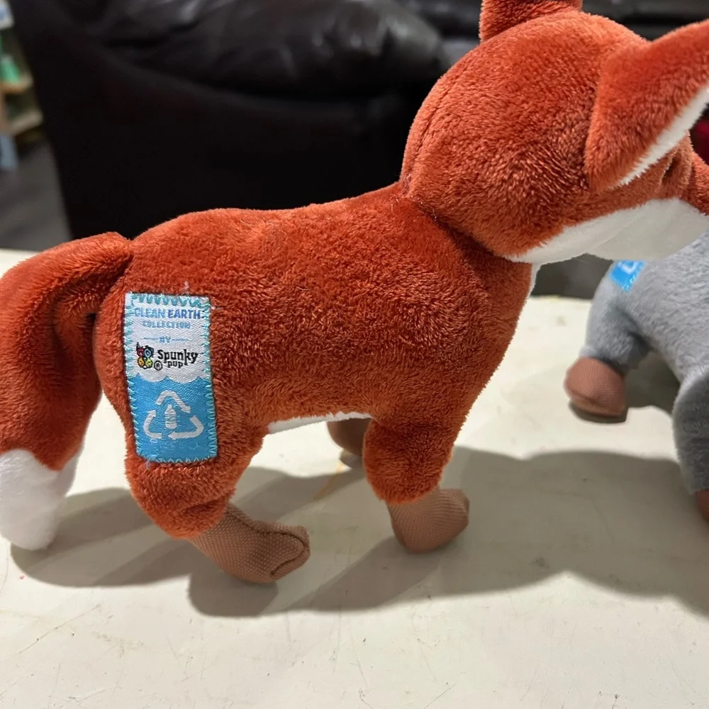 Spunky Pup Clean Earth Recycled Plastic Pet Toys Plush Raccoon Fox Bundle EUC